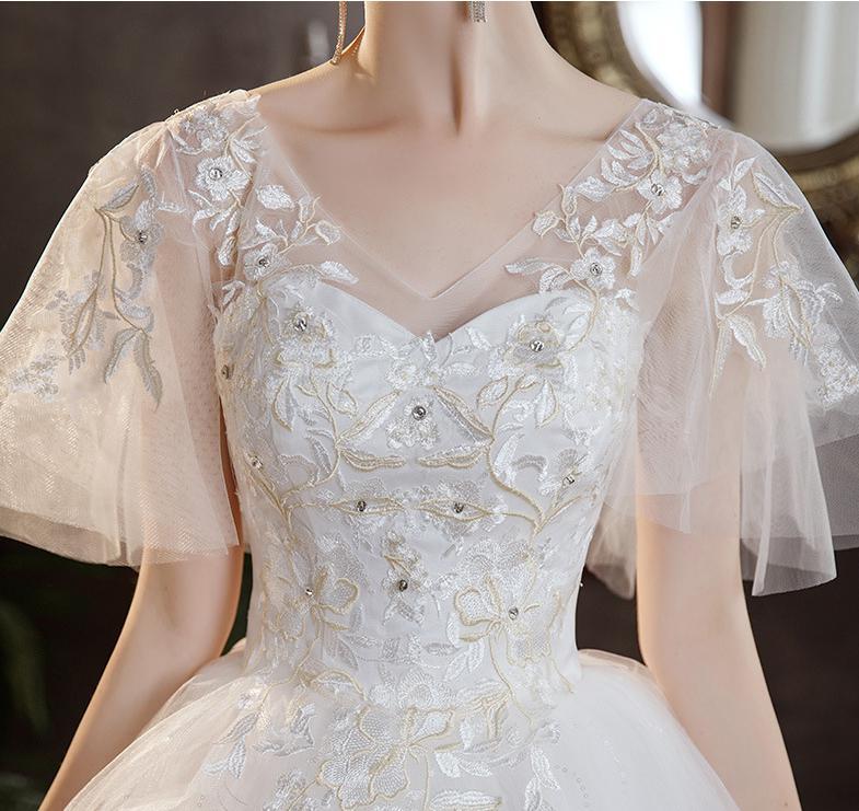 Sexy V Neck Simple Plus Size Wedding Dress Lace Flower Dress