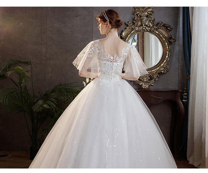 Sexy V Neck Simple Plus Size Wedding Dress Lace Flower Dress
