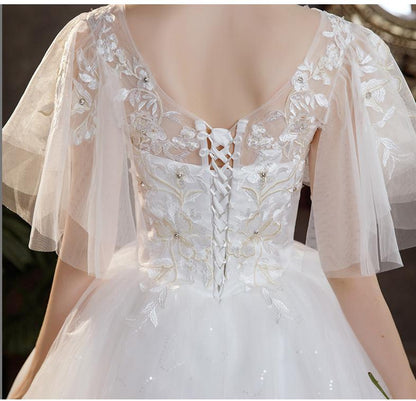 Sexy V Neck Simple Plus Size Wedding Dress Lace Flower Dress