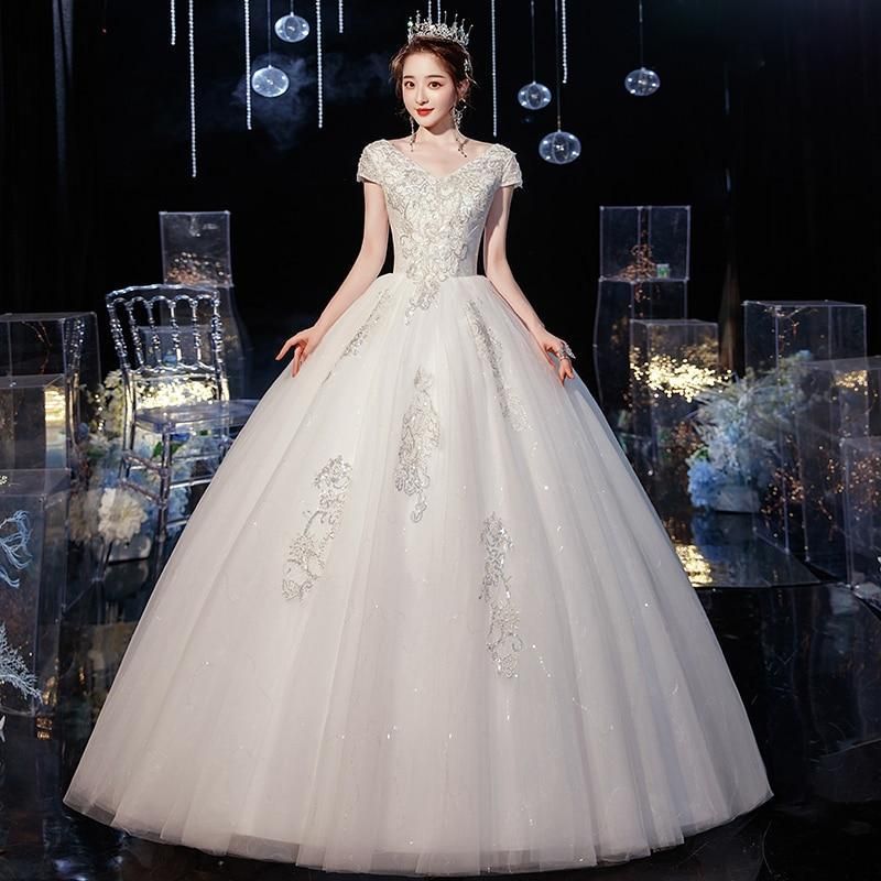 Sexy Tulle V-neck Lace Up Ball Gown Princess Wedding Dresses