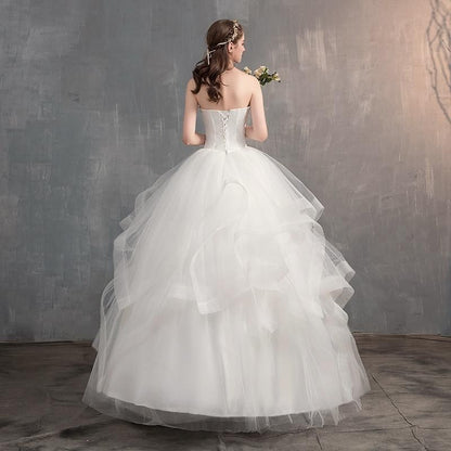 Sleeveless Embroidered Strapless Wedding Gown