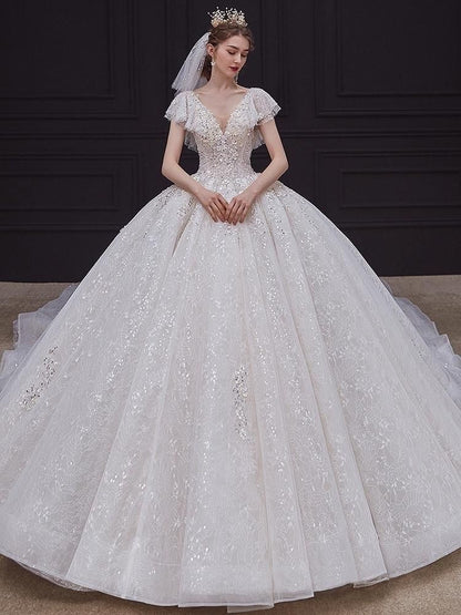 Luxury White Wedding Dress with Crystal Beads