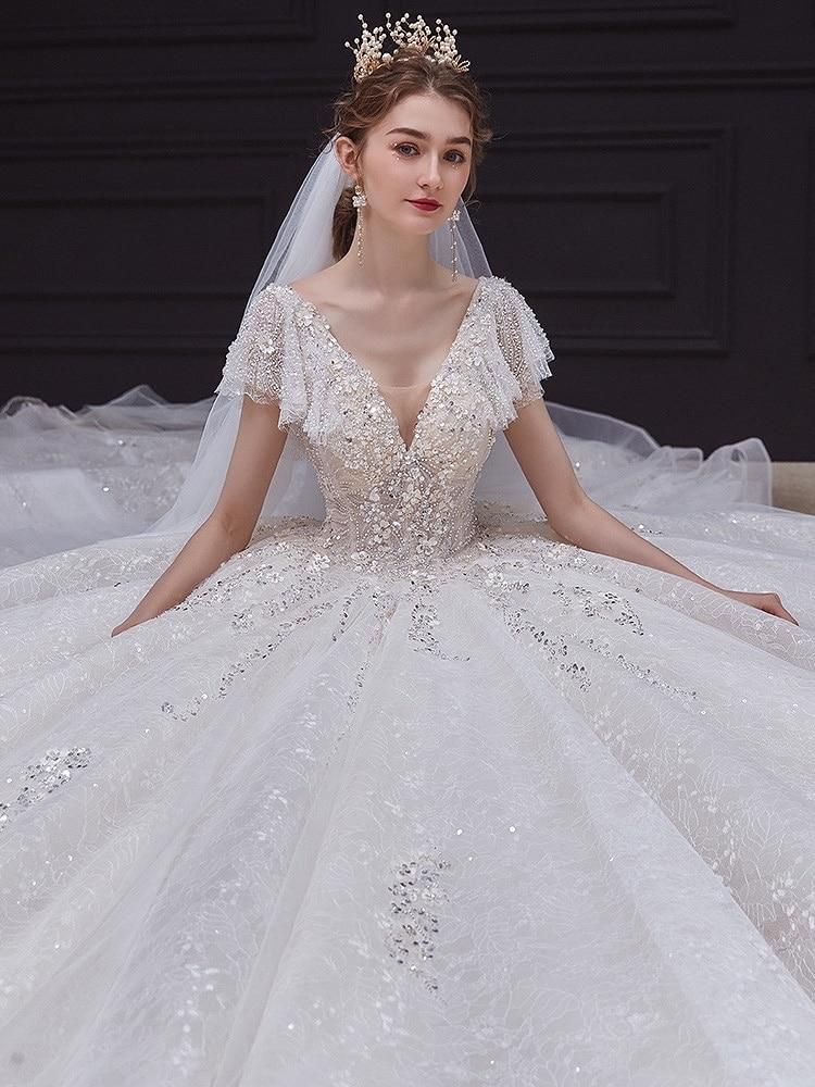 Luxury White Wedding Dress with Crystal Beads