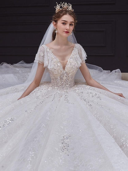 Luxury White Wedding Dress with Crystal Beads