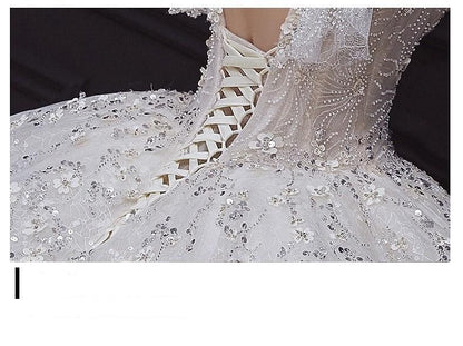 Luxury White Wedding Dress with Crystal Beads